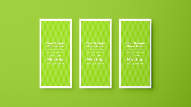 PSD tres modelos de volantes verticales con diseño verde