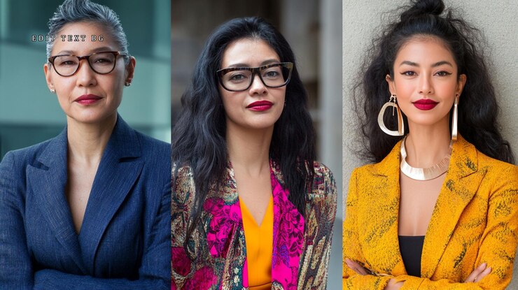 PSD três mulheres diversas em retratos de trajes de negócios elegantes