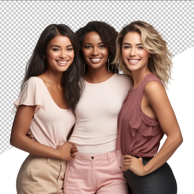 PSD três mulheres posam para uma foto com uma vestindo uma camisa rosa