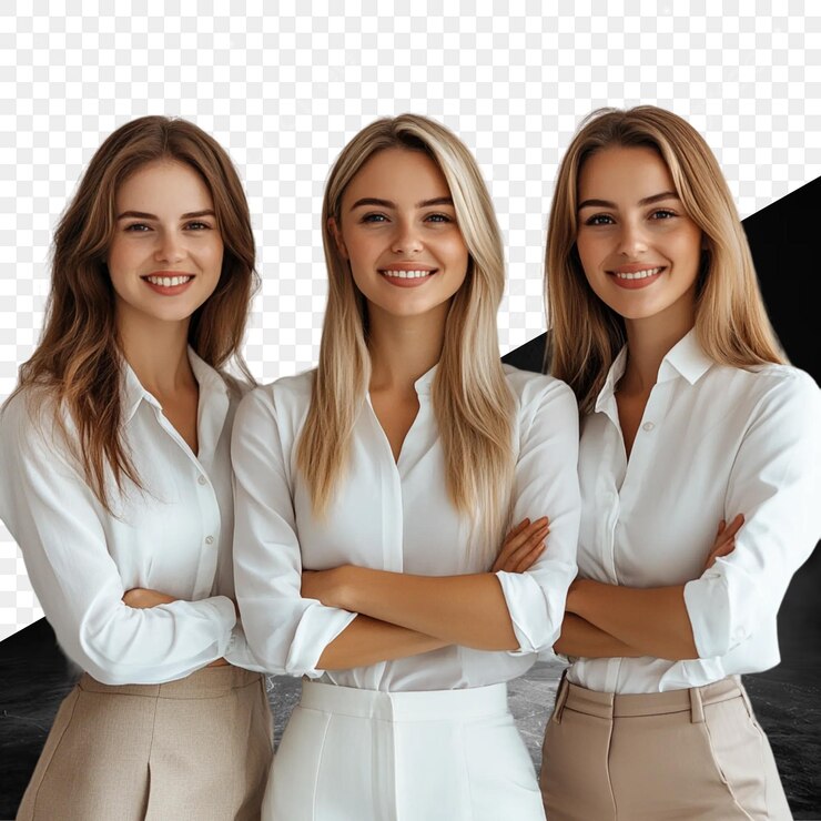PSD três mulheres vestindo camisas brancas com a palavra i m a