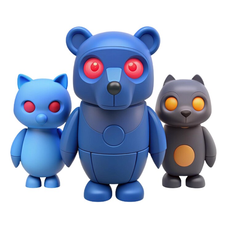 PSD tres osos azules con ojos rojos y un oso negro y un oso negra