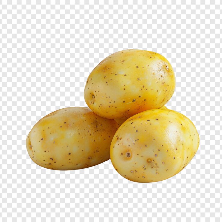 PSD tres patatas amarillas sobre un fondo blanco