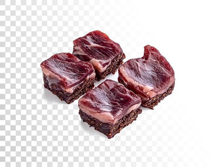PSD tres pedazos de carne cruda en un fondo transparente