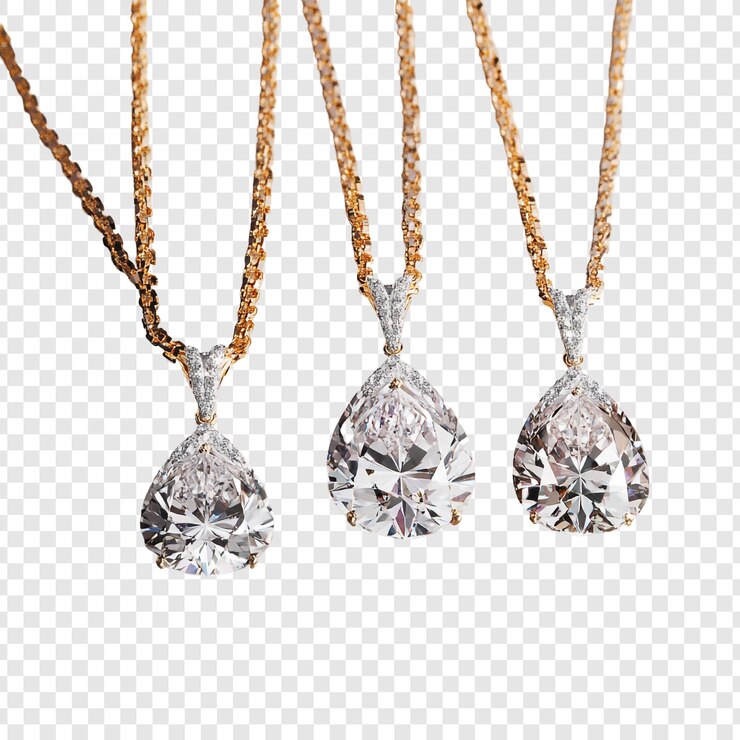 PSD três pingentes de diamantes em cadeias de ouro