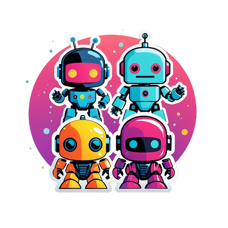 PSD tres robots están en un círculo con uno que dice robot
