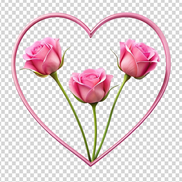 PSD três rosas cor-de-rosa em forma de coração em fundo transparente