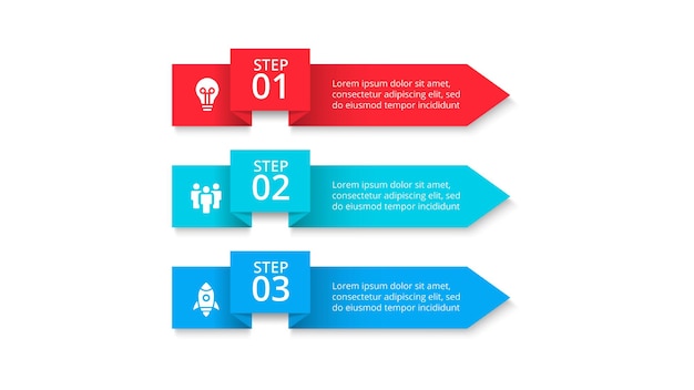 Três setas para modelo de infográfico de apresentação de negócios com 3 etapas