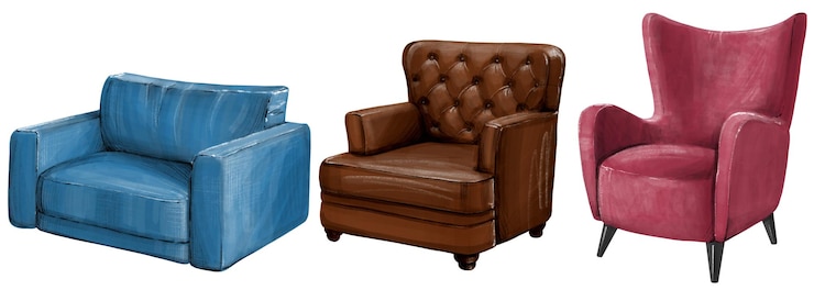 PSD tres sillones elegantes en diferentes colores