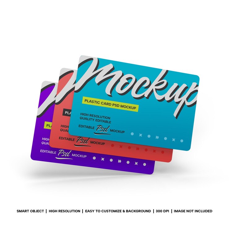 Tres tarjetas de plástico Mockup_Front