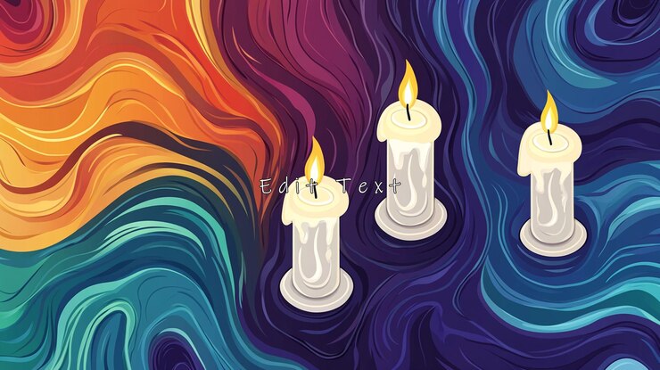 PSD tres velas encendidas en un fondo giratorio abstracto