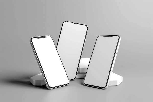 Tres vistas de un teléfono inteligente de pie