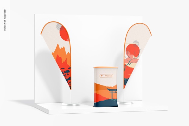 Triangle fabric display counter mockup, linke ansicht