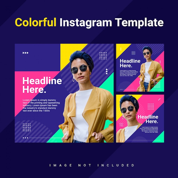 PSD triangle instagram nourrir poster modèle femme colorfull lumineux concept