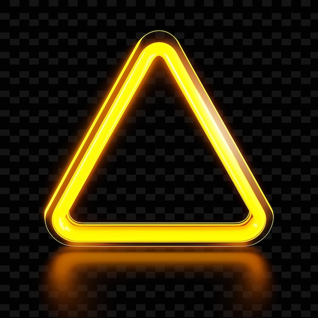 un triangle lumineux sur un fond noir avec un panneau de néon jaune dessus