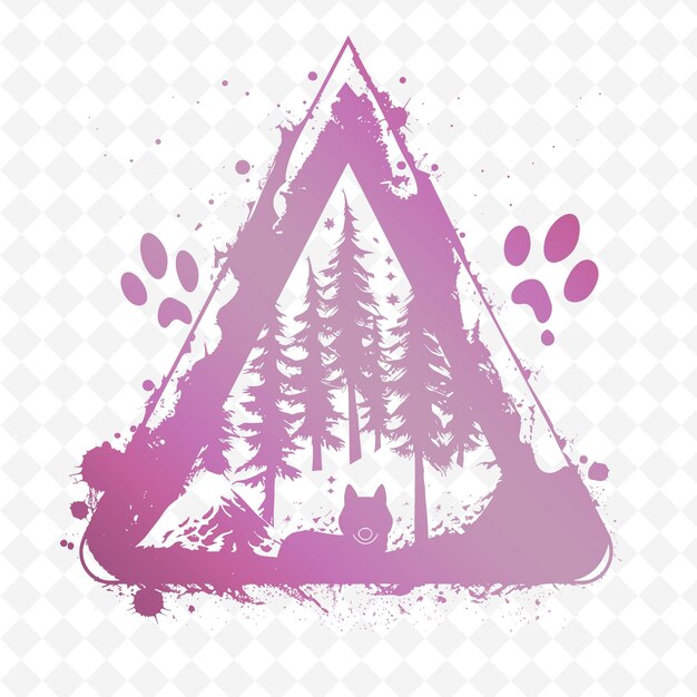 PSD un triangle violet avec un ours et une empreinte de patte d'un arbre