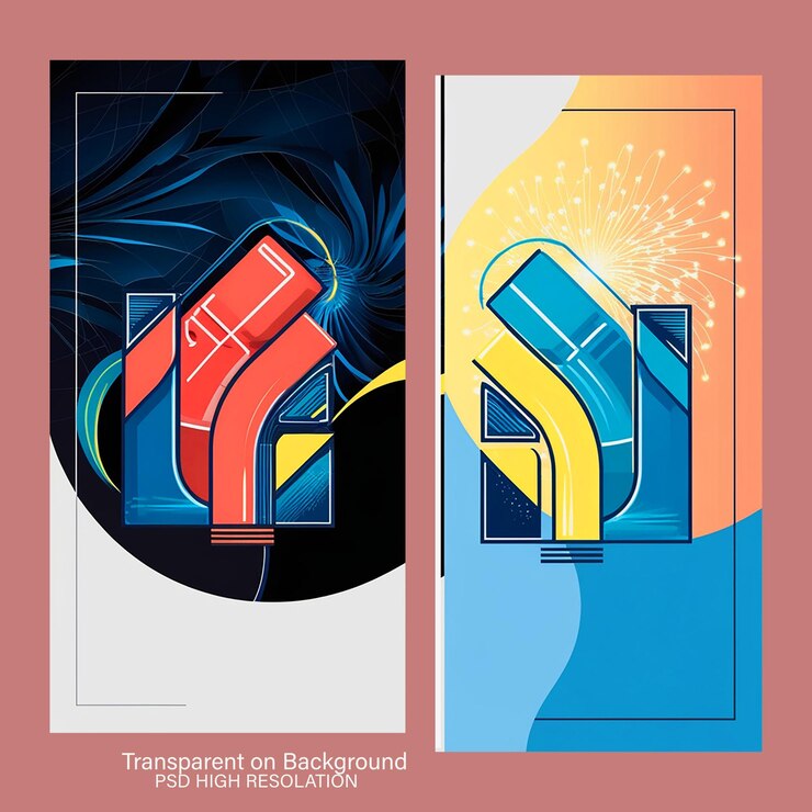 PSD triangles et cercles au néon dans un style graphique futuriste vue supérieure sur fond transparent