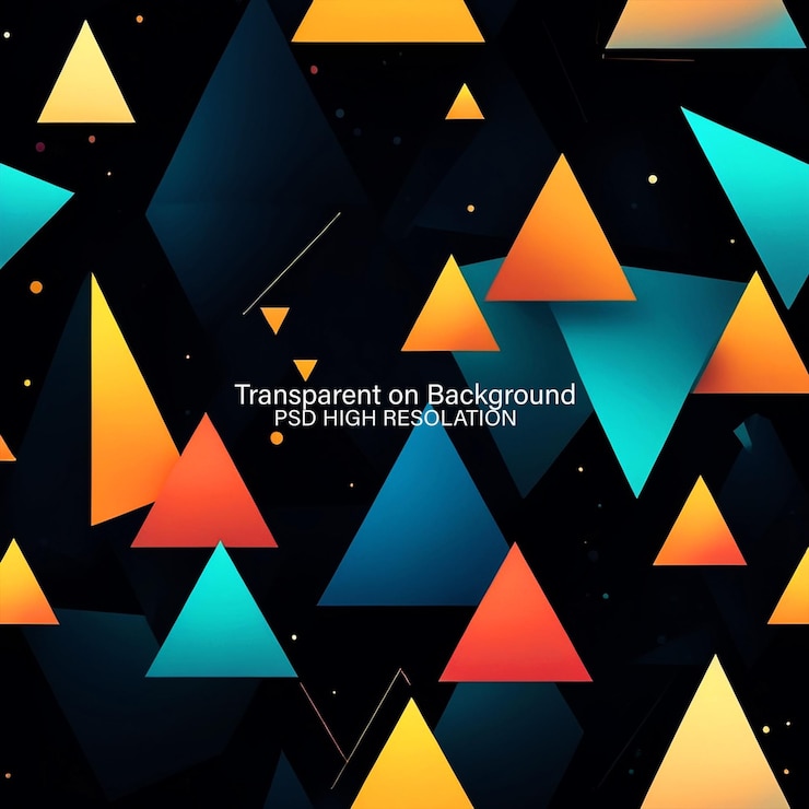 PSD triangles et cercles au néon dans un style graphique futuriste vue supérieure sur fond transparent