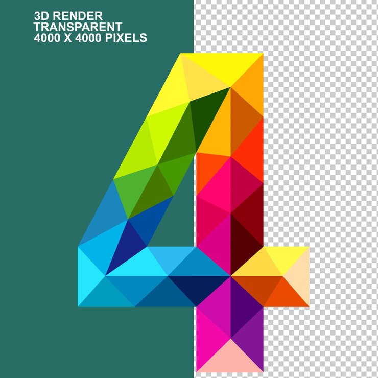 PSD triangoli colorati numero quattro rettangolo ad angolo illustrato a 4 colori