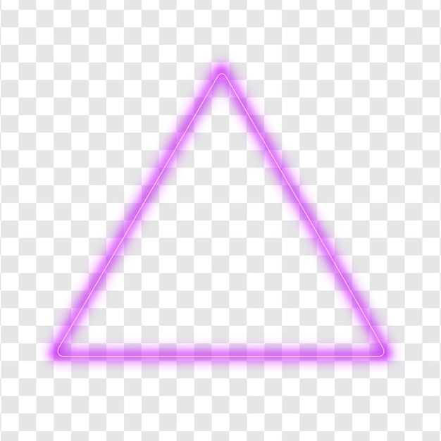 Triangolo o forma triangolare luminosa viola neon su sfondo trasparente