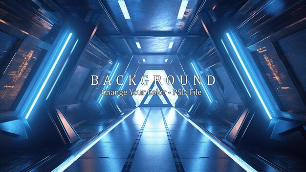 Triángulo abstracto Corredor de nave espacial Túnel futurista con luz IA generativa
