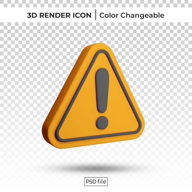 Triángulo amarillo señal de advertencia 3d render color icono cambiable