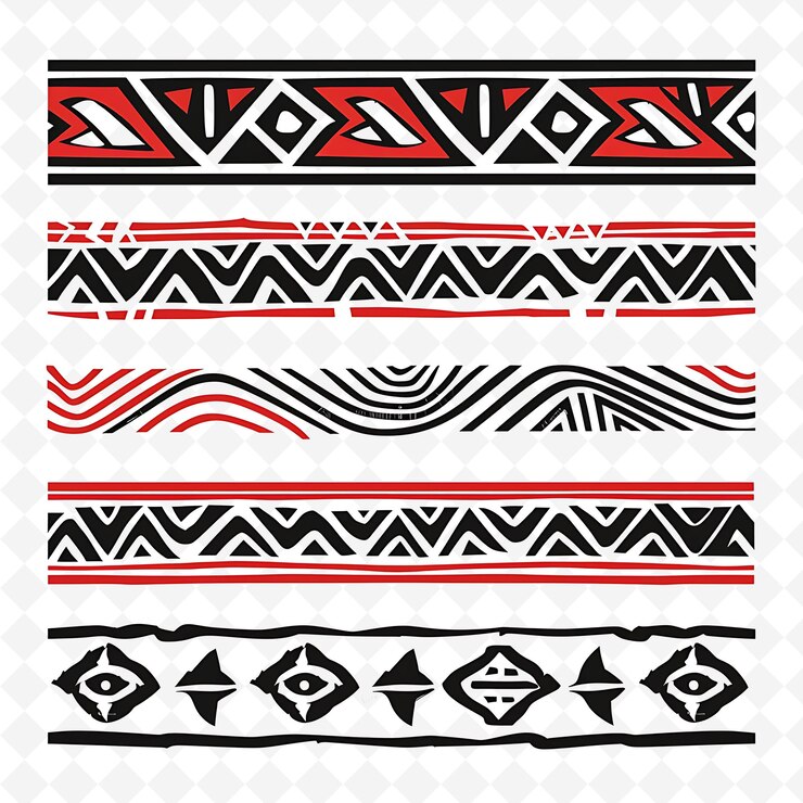PSD tribal borderlines design with geometric and cultural decora png unique stylized motifs designs
