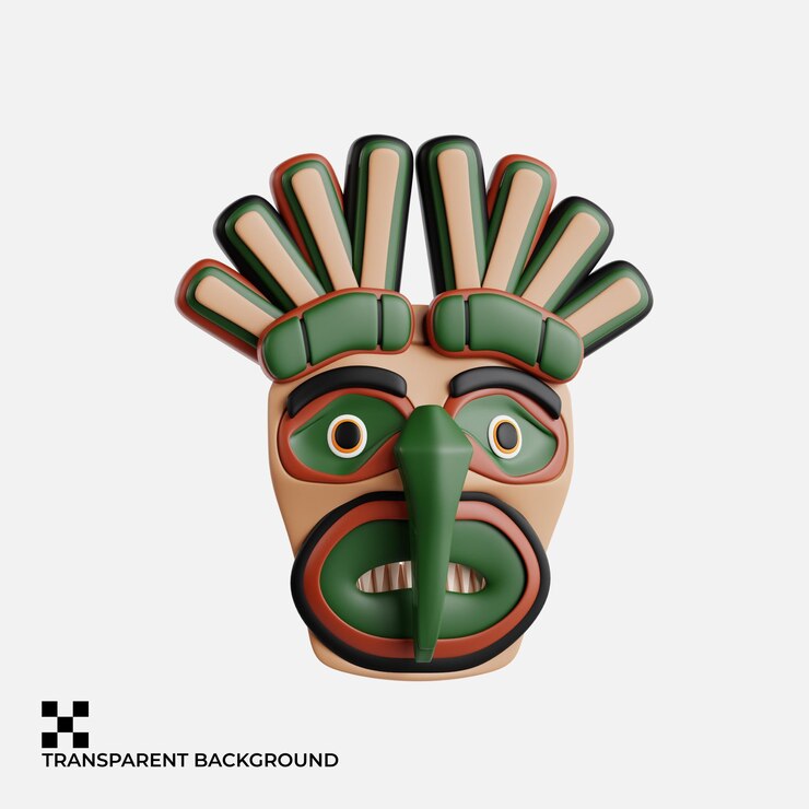 PSD tribal mask with geometric designs