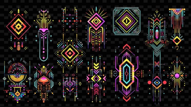 PSD tribal trellises pixel art mit kühnen mustern und geometrischen kreativen texturen y2k neon item designs