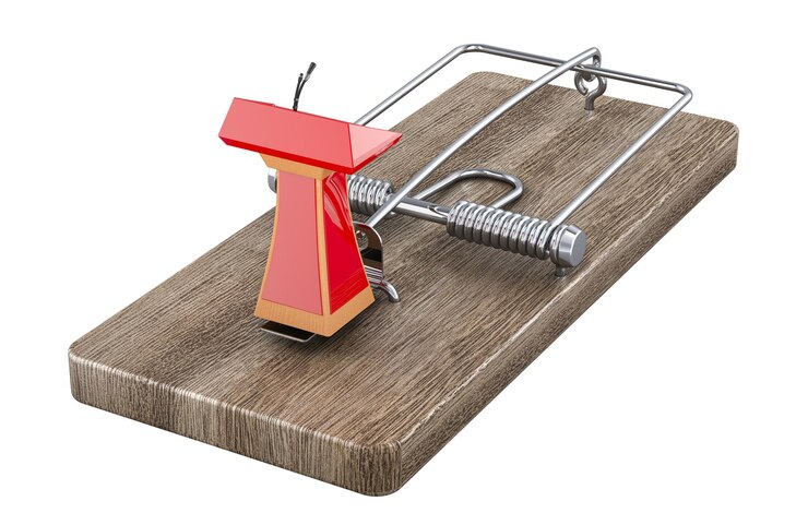 PSD tribuna con microfono in mousetrap rendering 3d isolato su sfondo trasparente