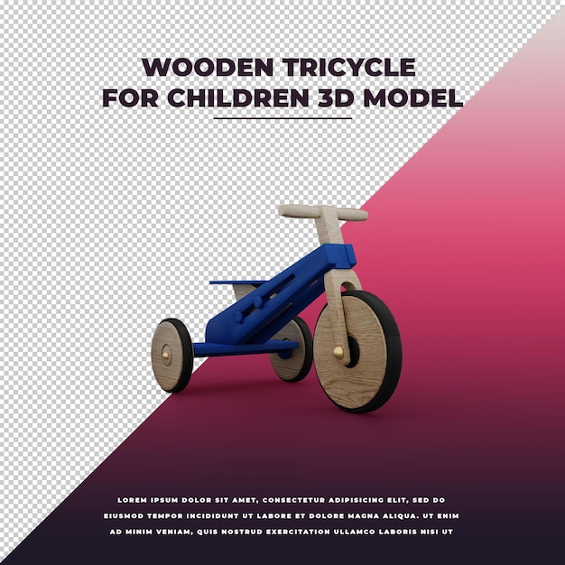 Triciclo de madera para niños 3d aislado