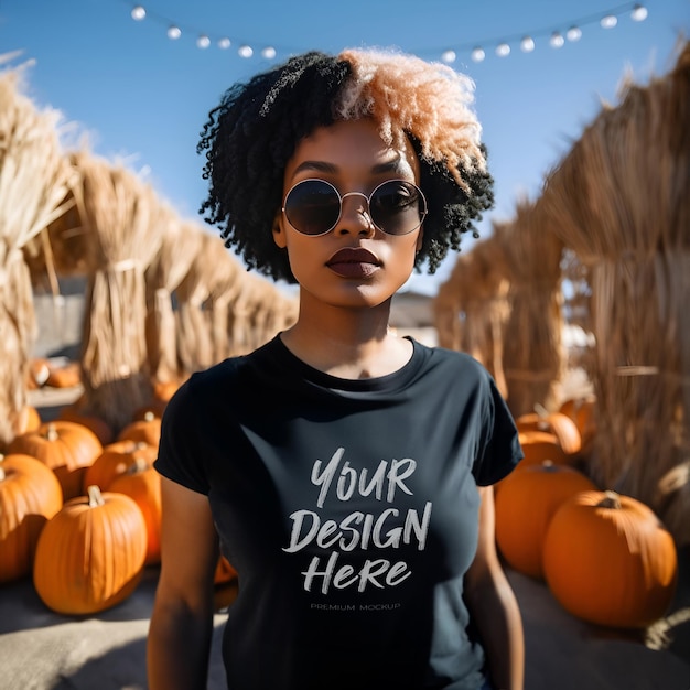 Trick or Treat Halloween Black TShirt Mockup com uma linda jovem