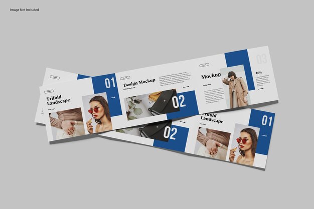 Trifold landscape brochure mockup