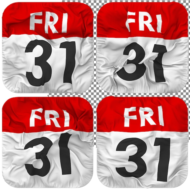 Trigésimo 31 Viernes Fecha Calendario Icono Aislado Cuatro Estilo Ondulado Textura De Protuberancia Representación 3D