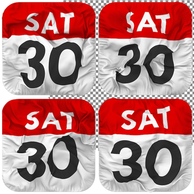 Trigésimo trigésimo sábado fecha icono del calendario aislado cuatro estilo ondulado textura de relieve 3d renderizado