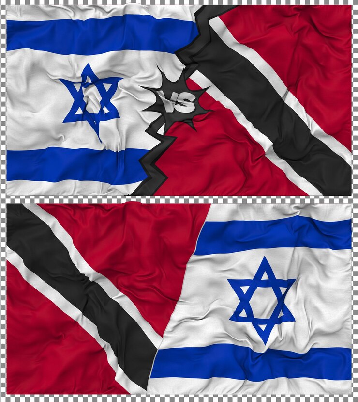 PSD trinidad e tobago contro israele mezza bandiera combinata tessuto bump texture rendering 3d