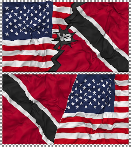 Trinidad y Tobago contra los Estados Unidos Media bandera combinada Tejido Bump Textura Renderización 3D