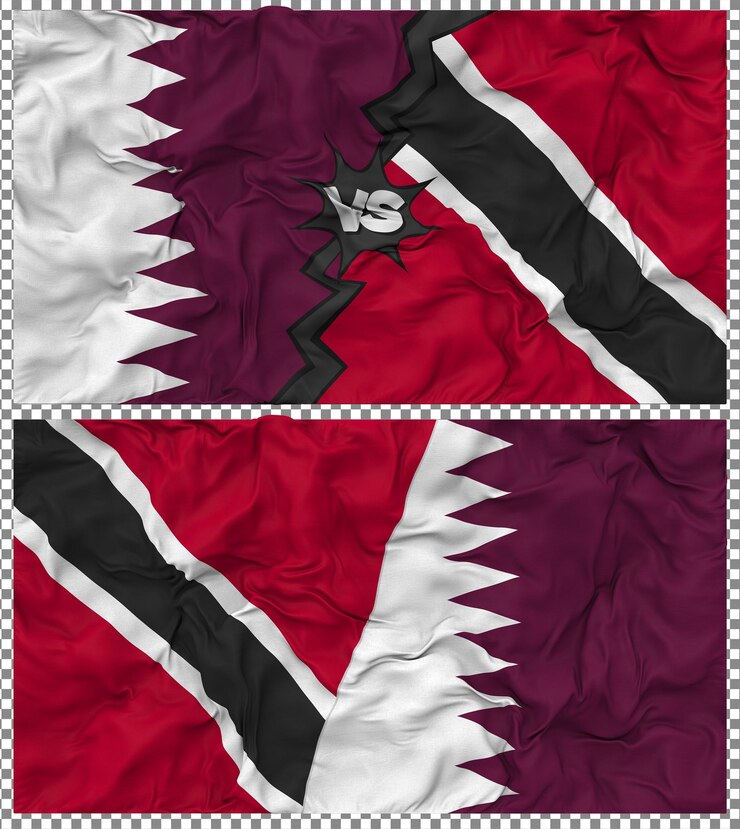 PSD trinidad y tobago contra qatar media bandera combinada con textura 3d de la tela