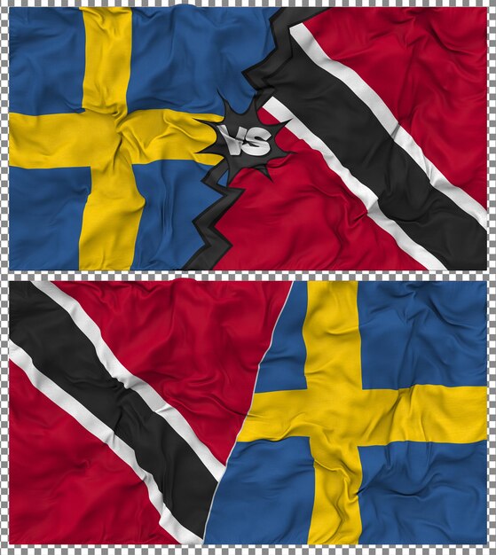 Trinité-et-Tobago contre la Suède Half Combined Flag Cloth Bump Texture Rendering 3D