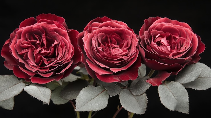 PSD trio de rosas vermelhas escuras elegança e beleza