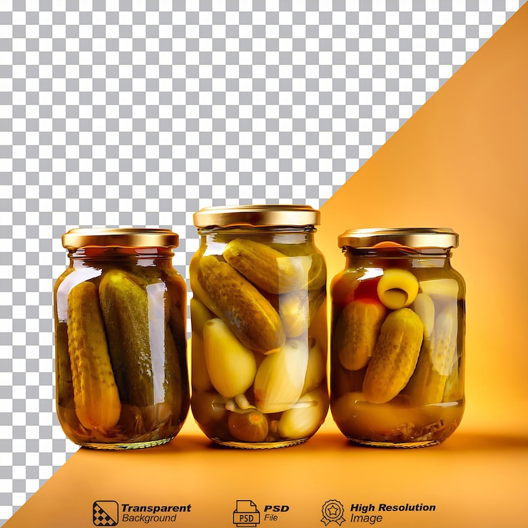 PSD un trío de verduras encurtidas aisladas