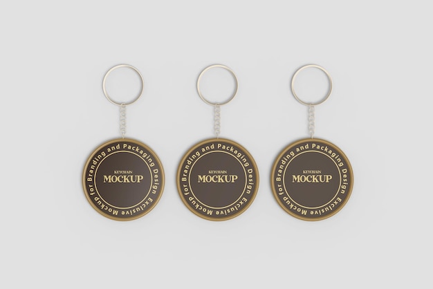 PSD triple of round keychain mockup