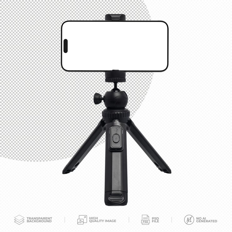 PSD el trípode portátil de teléfono inteligente en un fondo transparente psd