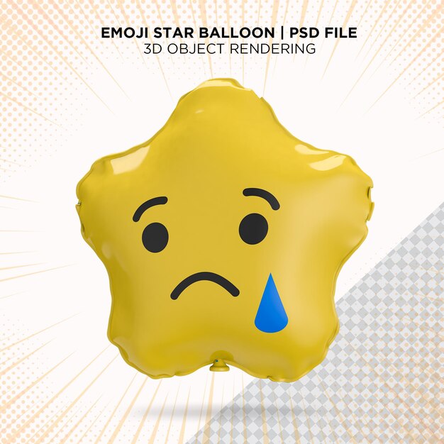 Triste emoji balão estilo estrela renderização 3d isolada