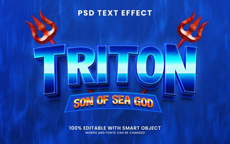 PSD tritón hijo del dios del mar efecto de texto 3d