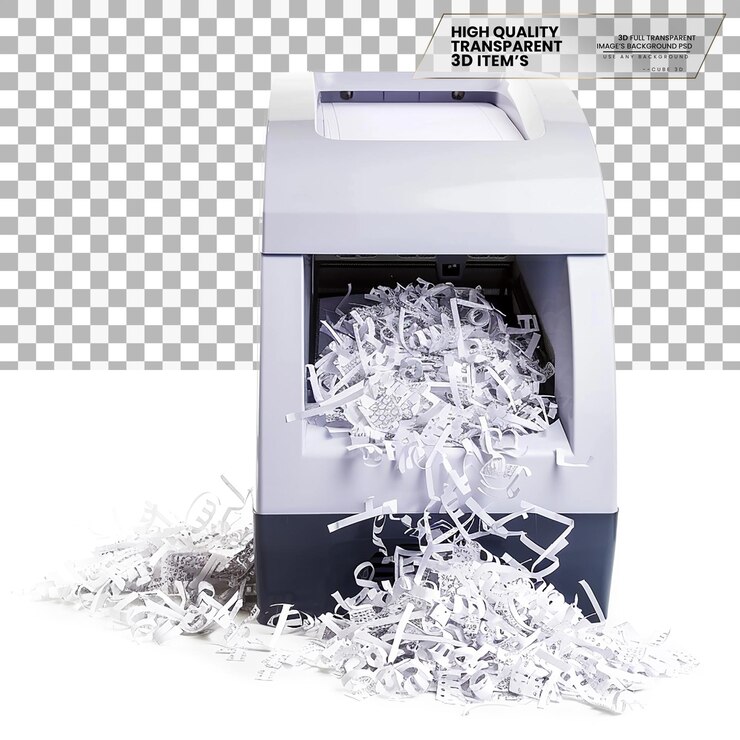 PSD trituradora de papel un dispositivo utilizado para triturar documentos sobre un fondo transparente