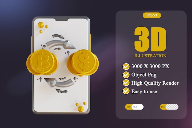 Troca móvel 2 do bitcoin da ilustração 3d