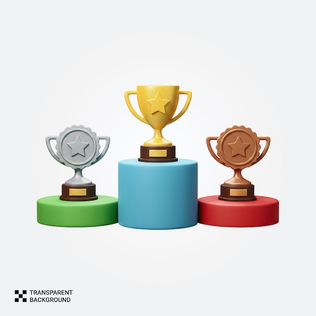 Trofei su un podio che celebra il successo
