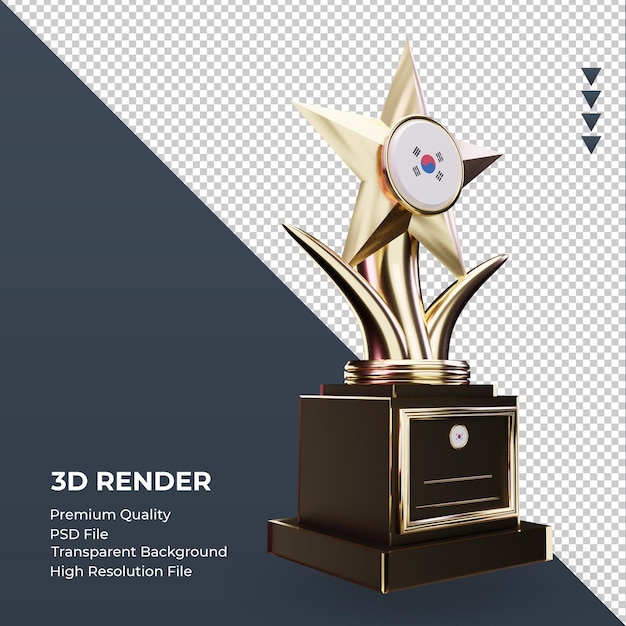 Trofeo 3d de la bandera de Corea del sur que representa la vista izquierda