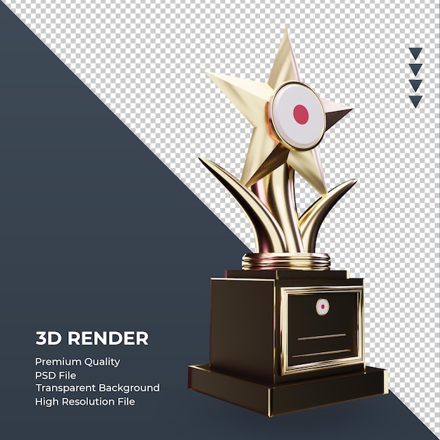 PSD trofeo 3d bandera de japón renderizado vista izquierda