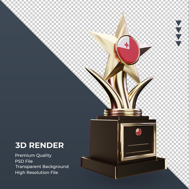 Trofeo 3d bandera de tonga renderizado vista izquierda